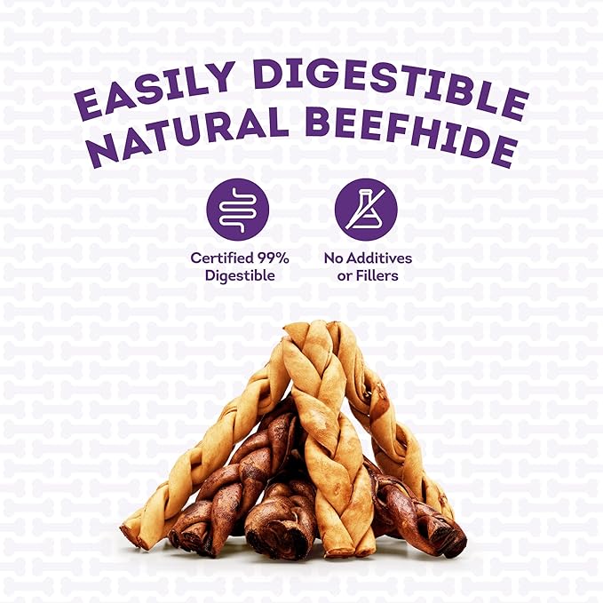 USA Beefhide Braids 7-8" Dog Chew Treats - Chicken & Beef Flavor, 7 Count/2 Pack