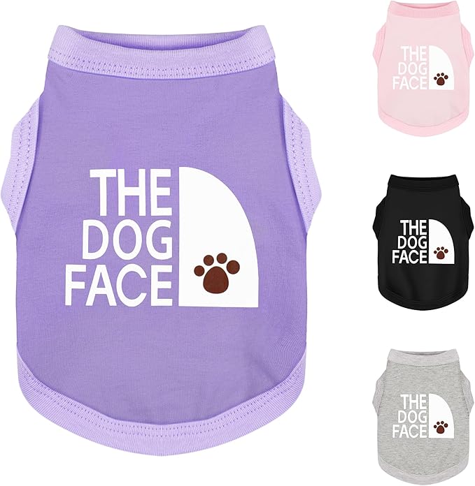 Personality Canine Attire: Soft, Lightweight Cotton Dog Clothes with 'The Dog Face' Print. Small and Medium Breeds, Perfect for Everyday Wear, Comfortable and Breathable Dog Shirt Purple L