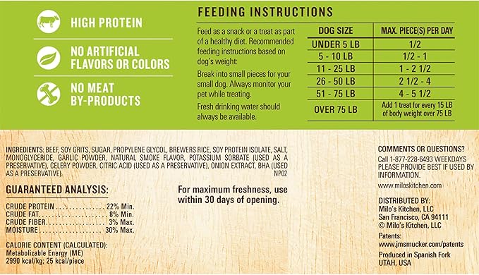 Milo's Kitchen Home-Style Dog Treats 100% Real Beef Sausage Slices With Rice 3 Oz.