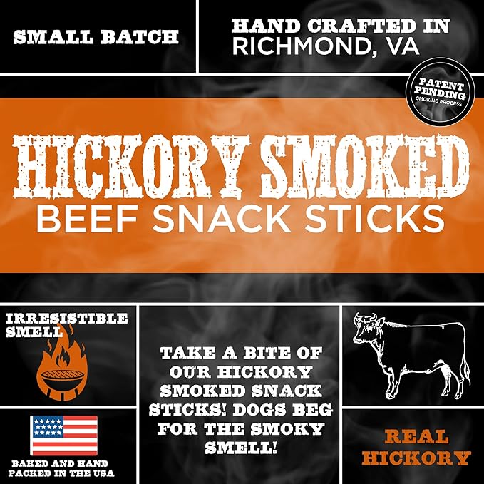 Premium Hickory Smoked Real Beef Snap Sticks - 20 Count (Pack of 1) - USA Packed, No Additives, 100% Natural, Rawhide-Free, High Protein