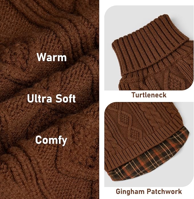 KYEESE Dog Sweater Comfy Pet Coat for Fall Winter Cold Weather Stretchy Warm Turtleneck Medium Dogs Sweater with Gingham Patchwork Soft Pullover Dog Sweaters for Medium Dogs Boy