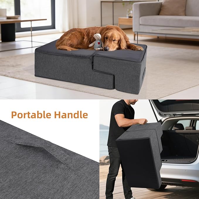 Dog Stairs for Small Dogs, 18" H, 4-Step Pet Steps for Beds or Couches, Non-Slip Balanced Pet Ramp for Medium Cats,Indoor Dog Ladder, Grey