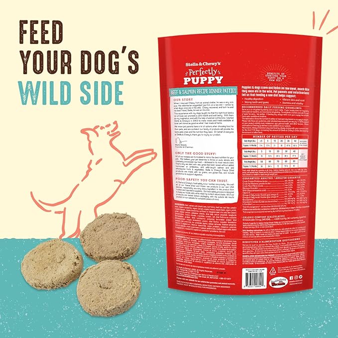 Stella & Chewy's Perfectly Puppy Freeze-Dried Raw Beef and Salmon Dinner Patties Dog Food, 14 oz. Bag (Pack of 6)