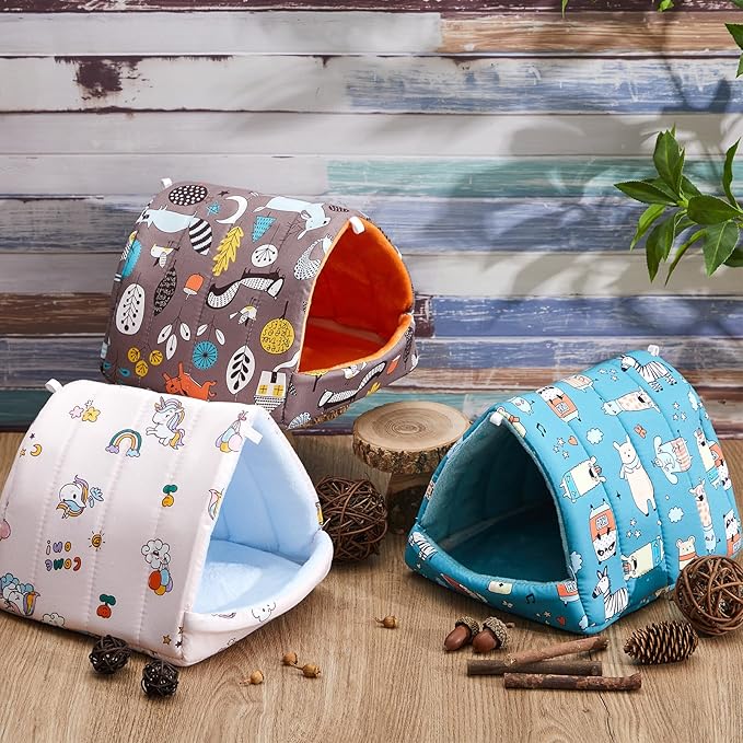 Cinnvoice 4 Pcs Guinea Pig Hideout, Guinea Pig Bed Tunnel, Rabbit Washable Small House Cage Accessories for Bunny Hedgehog Mouse Chinchillas Hamsters Ferrets Bearded Dragons Rats(Forest,7.9 in)