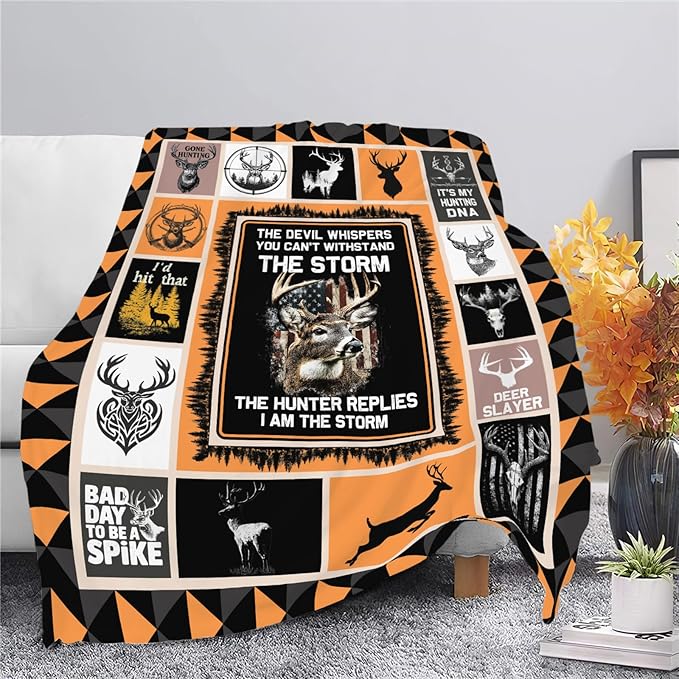 Deer Throw Blanket Hunting Deer Elk Stuff Gifts for Kids Girls Boys Adults Women Men Soft Cozy Warm Plush Fluffy Fuzzy Fleece Blanket Decor 40''X50''