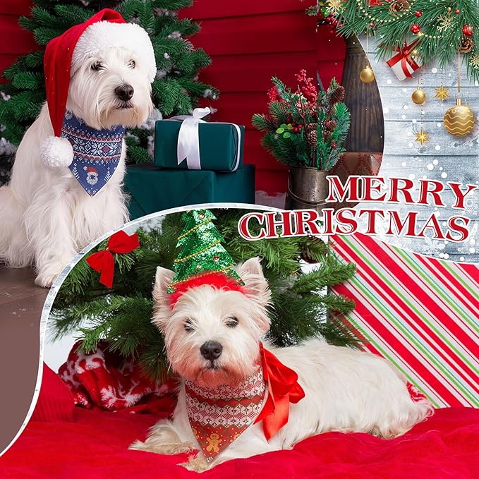 Shyyween 100 Pcs Christmas Dog Bandanas Bulk Xmas Sweater Designs Bandanas Soft Triangle Bibs Adjustable Scarf for Small Medium Large Pets