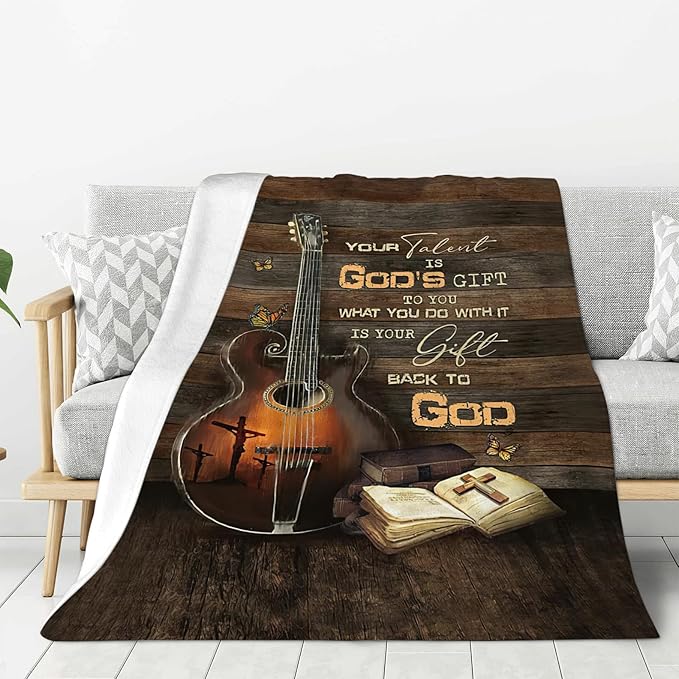 Guitar Gifts Blanket Rock Christian Guitar Decor Throw Blankets Fleece Flannel Plush Lightweight Blanket Music Stuff Gifts for Guitar Players Men Women Boys Girls for Couch Sofa Bed 50"X40"