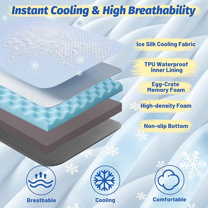 Cooling Dog Bed for Large Dogs, Washable Memory Foam Dog Beds for Crate with Joint Relief, Waterproof Liner and Removable Cover (41’’x 29’’)