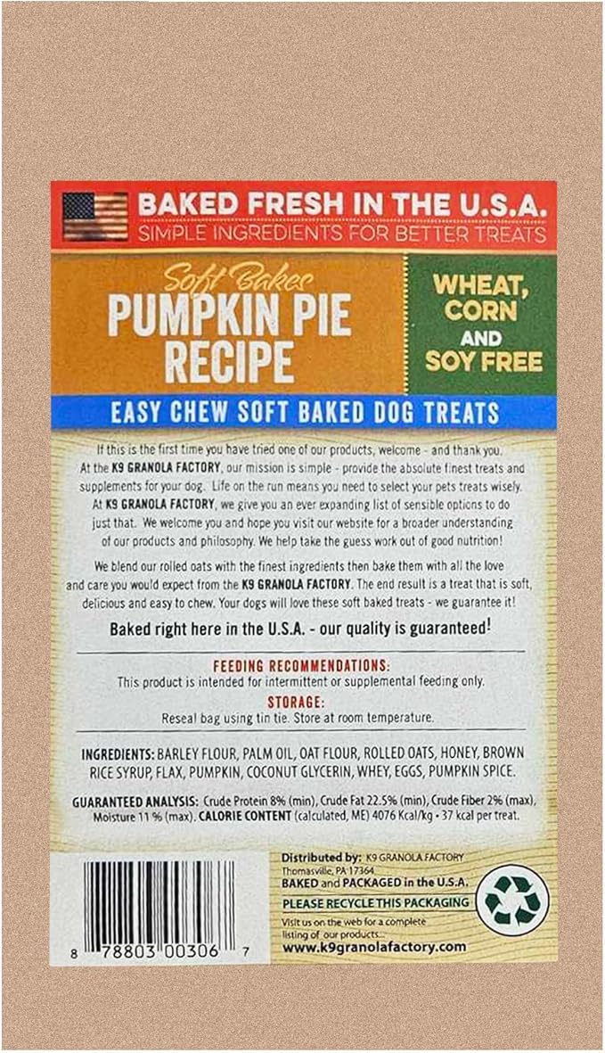 K9 Granola Factory Soft Bakes Pumpkin Pie 12Oz Bags