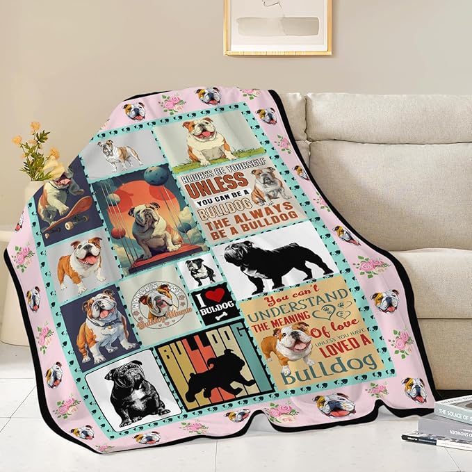 English Bulldog Throw Blanket English Bulldog Puppy Stuff Gifts for Dog Lover Kids Girls Boys Adults Women Men Soft Cozy Warm Plush Fluffy Fuzzy Fleece Blanket Decor 40''X50''