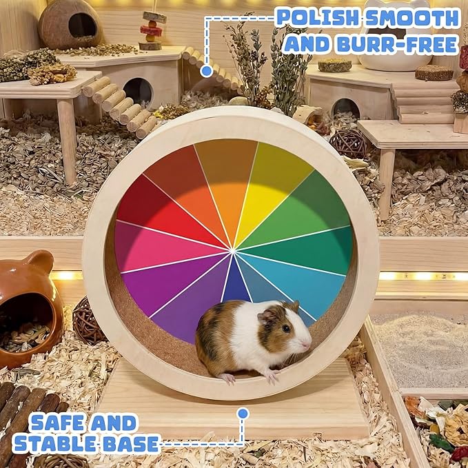Geelin 9 Inch Hamster Wooden Silent Wheel, Rainbow Printed Small Animal Exercise Wheel, Quiet Spinner Hamster Running Wheels Prevent Depression Toys for Hamsters, Gerbils, Mice and Other Small Pets