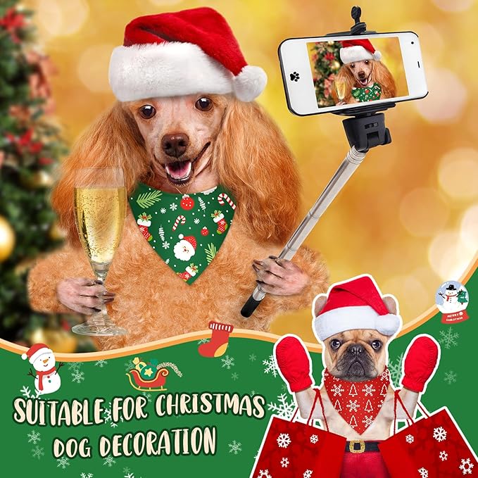 Shyyween 100 Pcs Christmas Dog Bandanas Bulk Xmas Santa Snowflakes Bandanas Adjustable Soft Bibs Triangle for Small Medium Large Pets Holiday Party Costume
