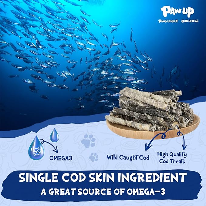 PAWUP Cod Skin Rolls Dog Treats Natural High Omega 3 Dog Snacks, Single Ingredient Cod Skin Chews for Small Dogs w/Taurine, 8 oz (30-35 Count)