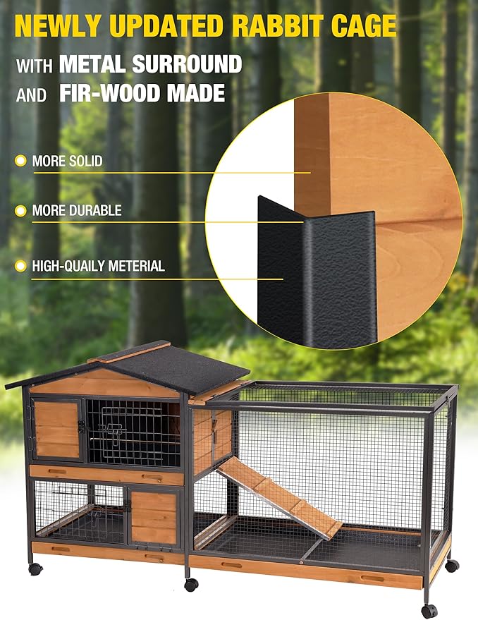 AIVITUVIN Rabbit Cage Indoor with Metal Frame Rabbit Hutch Waterproof Bunny Cage Oudoor with Pull Out Tray No Leakage Guinea Pig Cage