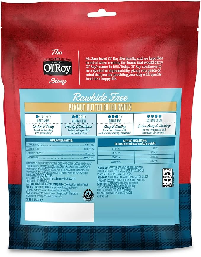 Dog Chew Treats for Dogs, Peanut Butter & Chicken Flavor, Rawhide-Free Knotted Bones, 28 Count 22.5 oz, Easy to Chew Long-Lasting Treats for All Breeds