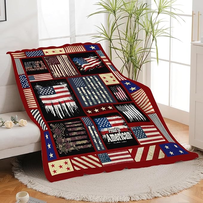 Veteran Blanket American Flag Throw Blanket Veterans Day Gifts for Men Women Adults Super Soft Cozy Plush Fluffy Fuzzy Fleece Blanket Home Decor 60''X80''