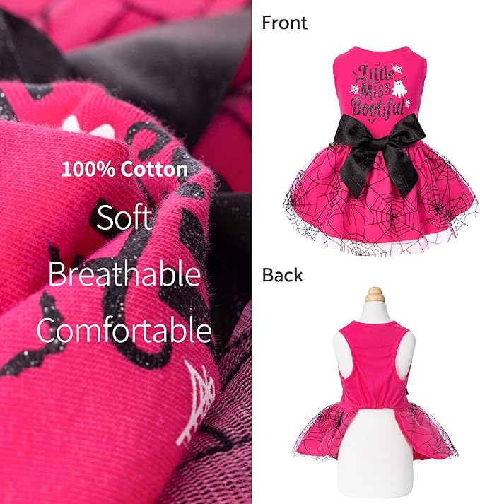 Fitwarm Little Miss Bootiful Halloween Dog Dress, Funny Costumes for Small Dogs Girl, Pet Outfit, Black, Hot Pink, XXS