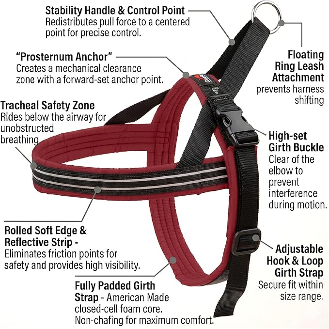 ComfortFlex Sport Dog Harness – No-Choke, Fully Padded, Non-Chafing Harness with Control Handle – Reflective, Lightweight, Adjustable for Active Dogs - Small/Medium, Bordeaux