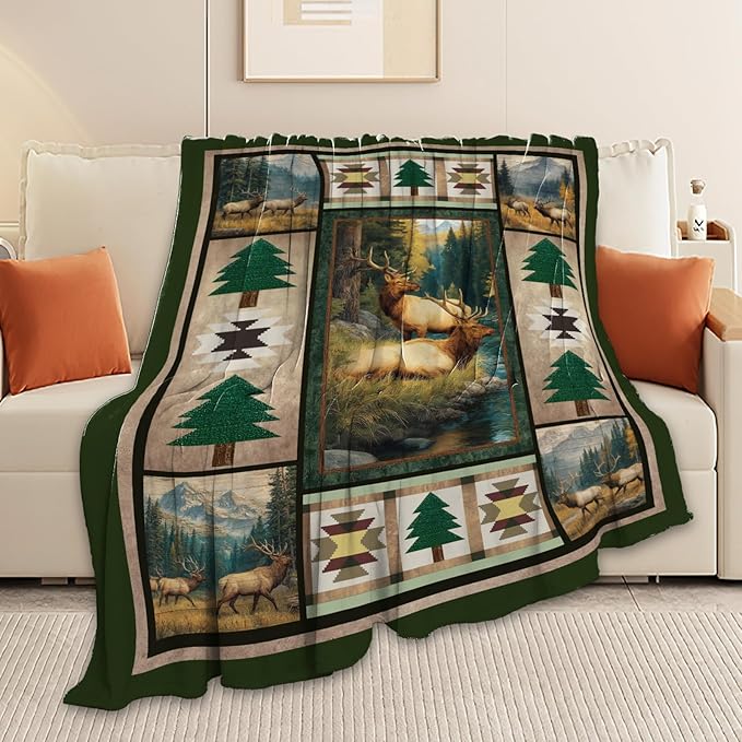Deer Throw Blanket Deer Elk Stuff Gifts for Kids Girls Boys Adults Women Men Soft Cozy Warm Plush Fluffy Fuzzy Fleece Blanket Decor 60''X80''