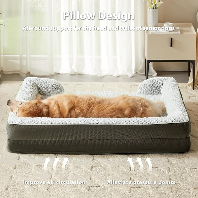 LEXTRO Orthopedic Dog Bed for Extra Large Dogs, Egg Crate Foam Bed for Extra Large Dogs, Equipped with Removable Waterproof Pillow Cover and Anti-Slip Bottom, Pet Bed
