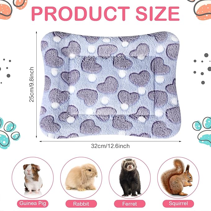 Haull 4 Pcs Waterproof Guinea Pig Bedding Guinea Pig Bed Plush Cage Liners Soft Rabbit Dog Crate Pad Cat Mat Reversible Cozy Animal Pee Pad Hamster Bunny Mat Accessory(Heart,13 x 10 Inch)