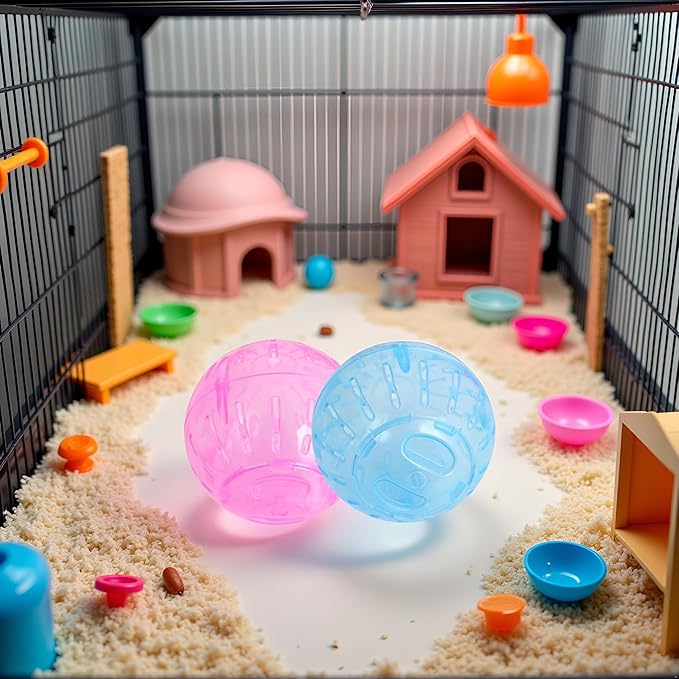 2Pcs Blue and Pink Rotundity Hamster Balls Hamster Ball Transparent Dwarf Exercise Balls Running Wheel Gerbil, Running,Small Animals Silent Motion Wheel Portable and Compact Supplies