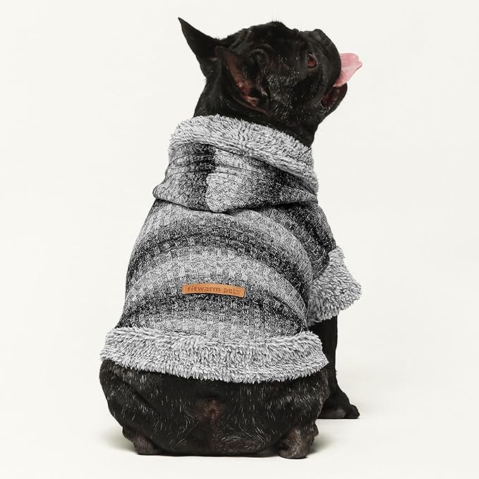 Fitwarm Fuzzy Dog Sweater, Knitted Winter Dog Clothes for Small Dogs Boy Girl, Pet Cat Hooded Outfit, Heather Grey, Black, XXL