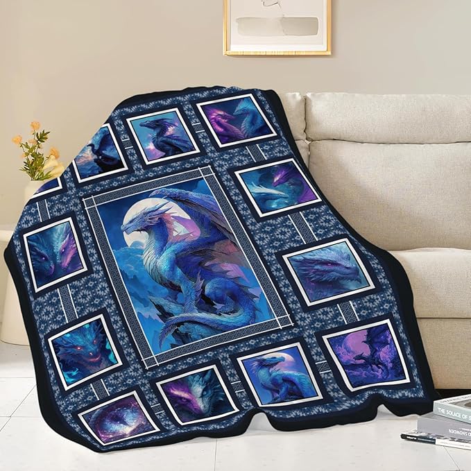 Dragon Throw Blanket Dragon Stuff Gifts for Kids Girls Boys Adults Women Men Soft Cozy Warm Plush Fluffy Fuzzy Fleece Blanket Decor 60''X80''