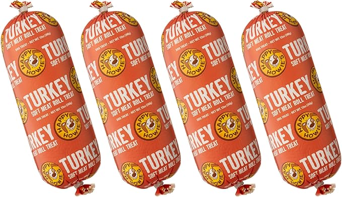 Happy Howie's Soft Meat Roll Treat - Soft Dog Food Rolls, High Protein, Natural Ingredients, for All Dogs, Made in USA - Turkey, 7 Oz (Pack of 4)