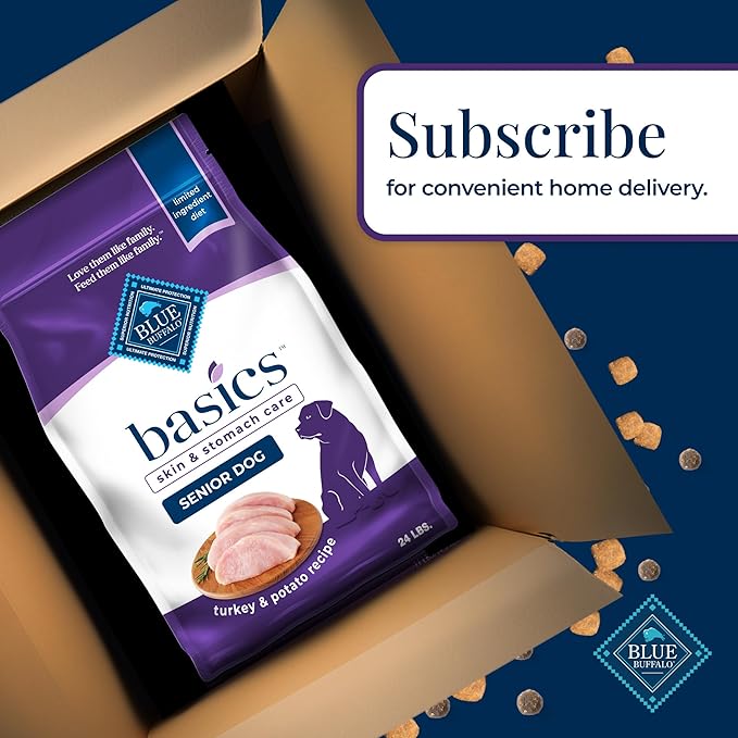 Blue Buffalo Basics Senior Dry Dog Food, Skin & Stomach Care, Limited Ingredient Diet, Turkey Recipe, 24-lb Bag