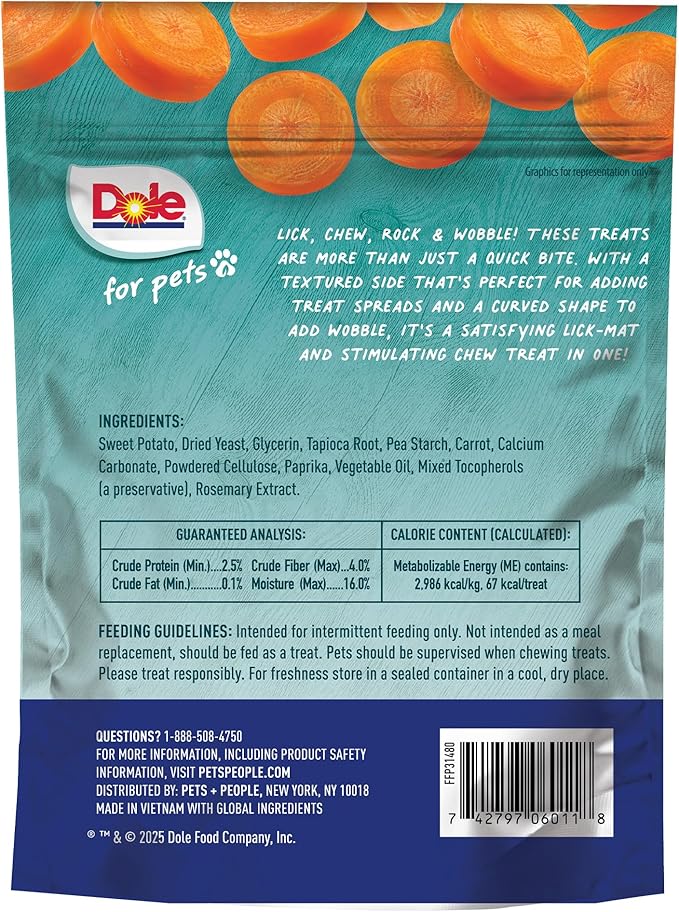 Dole for Pets Freshly Fetched Lasting Chew, Carrot Flavor Dog Treats, Small Breeds, No Wheat, Corn, Soy, Artificial Flavors, Colors, or Animal Products, 8 Ounces, 10 Chews
