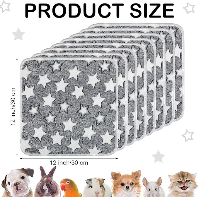 Tudomro 8 Pcs Guinea Pig Blankets Washable Small Pet Fleece Bedding Cage Liners Double Sided Pet Reusable Sleep Mat Pad Cover for Ferret Chinchilla Furniture Protection(Grey Star,12 x 12 Inch)