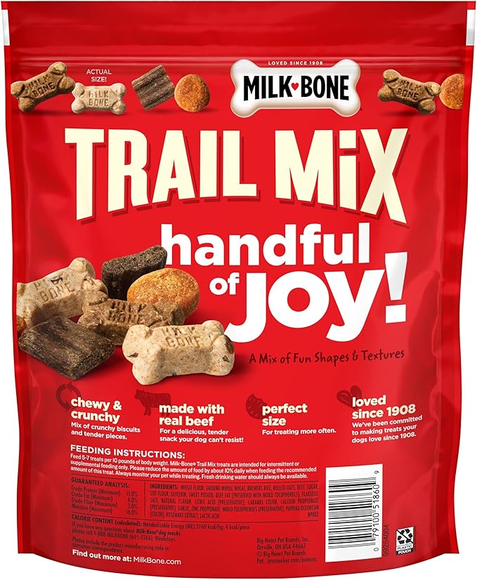 Milk-Bone Trail Mix Chewy & Crunchy Dog Treats, Real Beef & Sweet Potato, 20 Ounce
