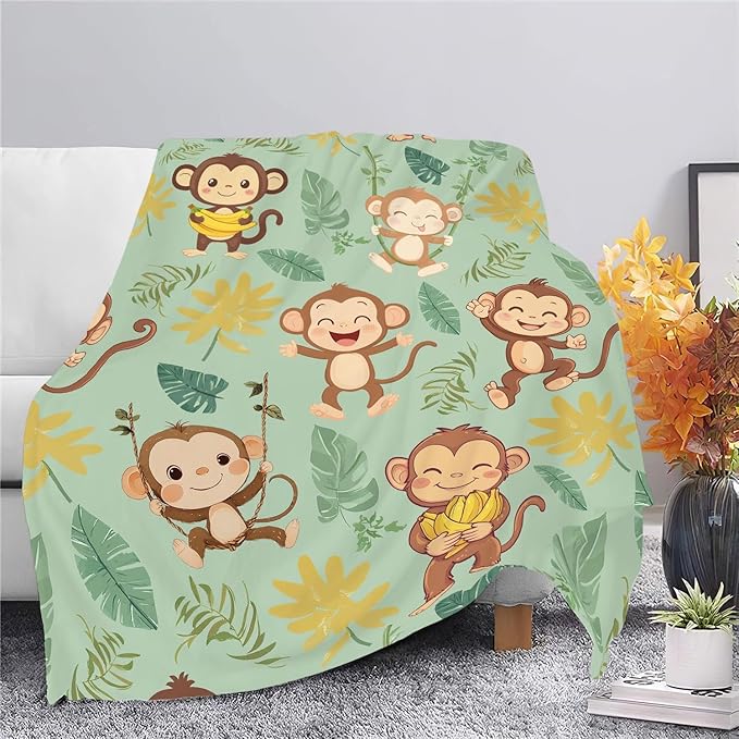 Monkey Blanket Cute Cartoon Monkey Throw Blanket Gifts for Monkey Lovers Girls Boys Kids Women Men Adults Super Soft Cozy Plush Fluffy Fuzzy Fleece Blanket Home Decor 60''X80''