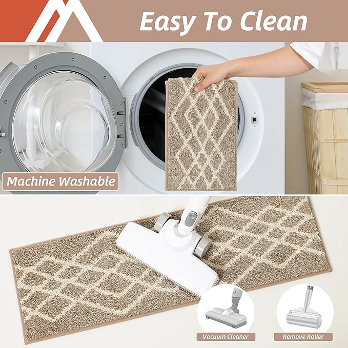 COSY HOMEER Soft Stair Treads Non-Slip Carpet Mat 28inX9in Indoor Stair Runners for Wooden Steps,Stair Rugs for Kids and Dogs, 100% Polyester TPE Backing 4pcs,Beige,Rhombus