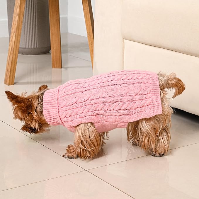 2 Pack Dog Sweaters for Small Dogs Winter Turtleneck Pullover Cable Knit Fleece Stretch Puppy Doggie Chihuahua Toy Poodle Yorkie Pomeranian Boy Girl Pet Clothes (S, Pink & Red)