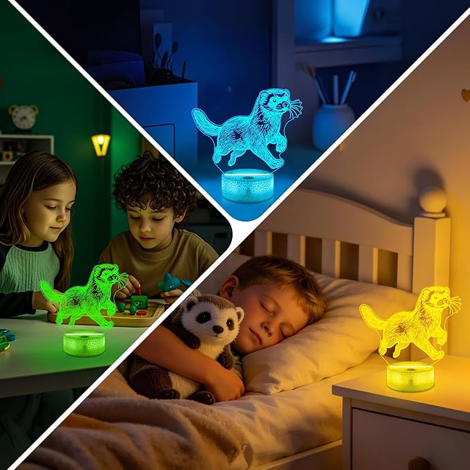 Ammonite Ferret Night Light, 3D LED Lamp with Remote, 16 Color Changing & Timer, Room Decor Light, Vibrant Ambient Lighting, Birthday Xmas Gift for Kids Adults