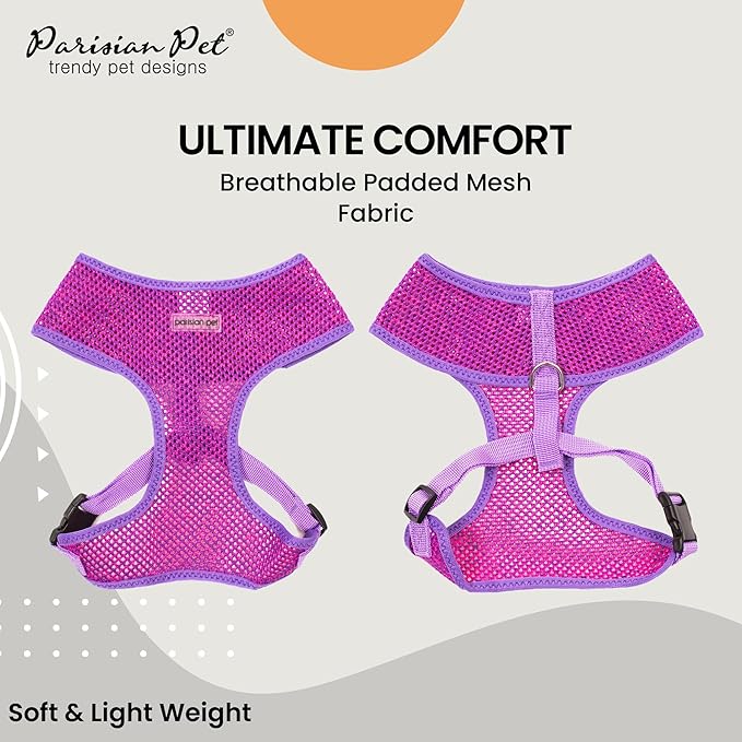Parisian Pet Girl Dog Harness - Soft Padded Purple/Pink Dog Vest Harness - 100% Mesh Fabric Dog Harness Medium-Sized Dog - Cooling Dog Harness for Walking, Running, and Hiking - Puppy Harness - M