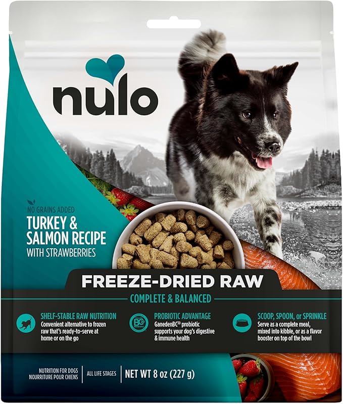 Nulo Freeze-Dried Raw Turkey & Salmon Recipe with Apples Complete and Balanced Dry Dog Food Kibble, 8 Ounce Bag