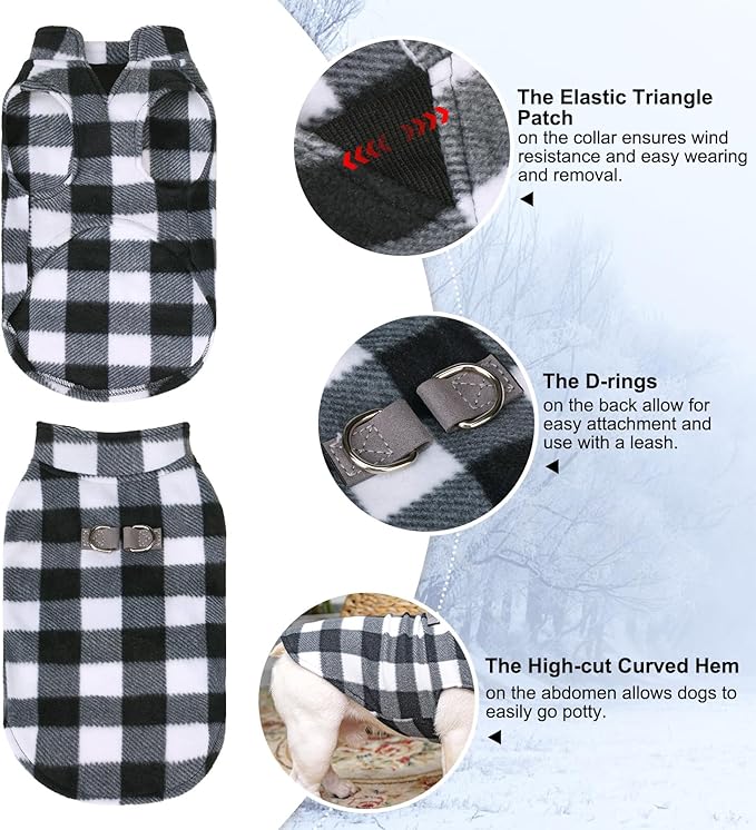 BEAUTYZOO Small Dog Sweater Fleece Vest Winter Jacket, D-Ring Leash Attachment for XS S Puppy Medium Sized Breeds Dogs, Cold Weather Dog Clothes Windproof Keep Warm, Classic White Plaid M