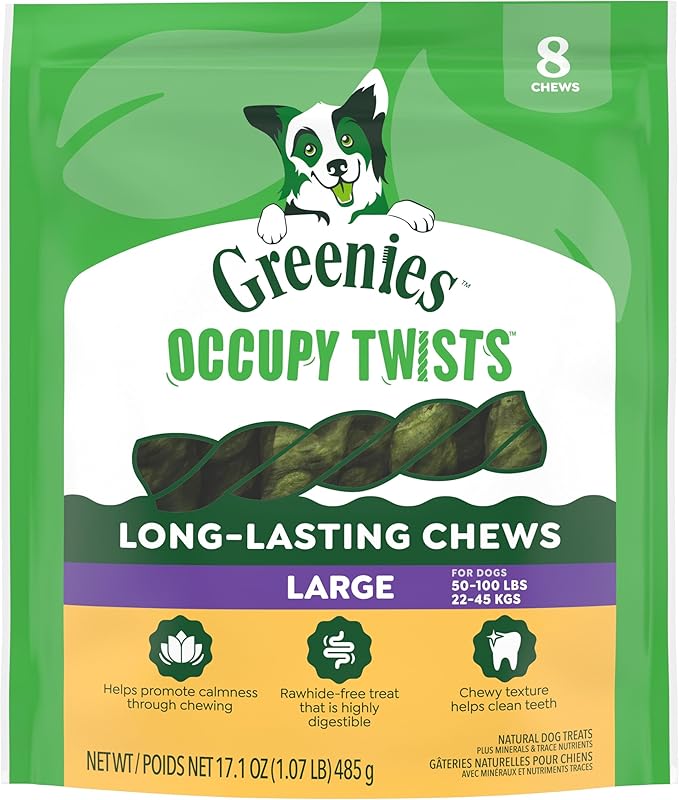 Greenies Occupy Twists Natural Dog Treats Large Breed Size Dog Chews Long Lasting Chicken Flavor, 17.1 oz. Pack, 8 Count