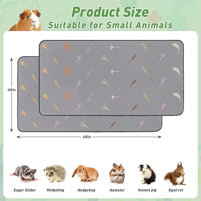 2Pcs Guinea Pig Cage Liners,Guinea Pig Fleece Cage Liners48''X48'' Super Absorbent Washable Pee Pads Reusable for Rabbit Hamster Chinchilla