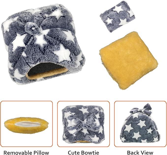 Guinea Pig Bed, Guinea Pig Warm Hideout House Accessories Cozy Bed for Small Animals Hamsters Chinchillas Dwarf Bunnies Hedgehogs. L,Greystars