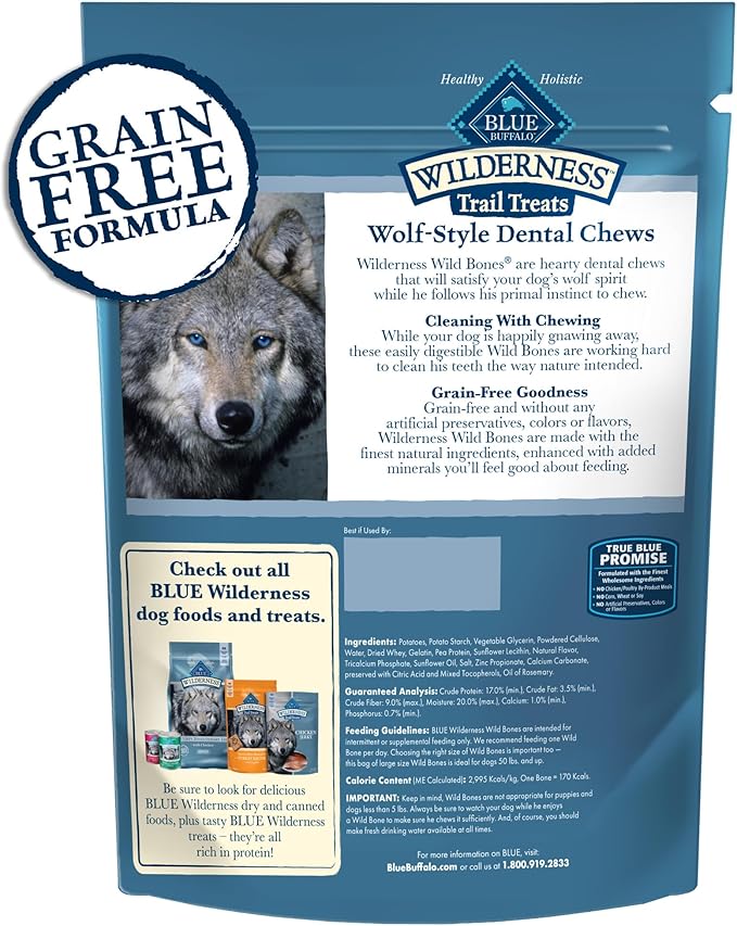 Blue Buffalo Wilderness Wild Bones Grain-Free Dental Chews Dog Treats, Mini, 27-oz Bag