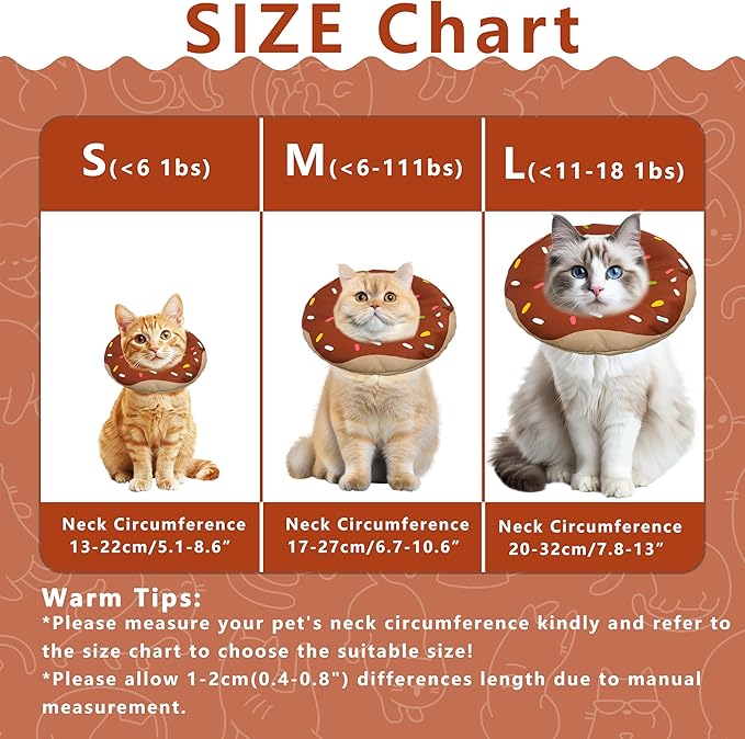 Seyezo Cat Cone Collar Soft, Adjustable Cat Recovery Collar Kitten Cones to Stop Licking, Cute Donut E Collar After Surgery, Cats Neck Pillow ConeElizabethan Cones of Shame (Waterproof Brown, Large)