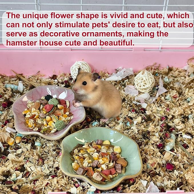 Kathson Ceramic Hamster Food Bowl, Guinea Pig Food Bowls,Rats Anti-Turning Feeding Dish,Small Animals Water Drinking Bowls for Squirrel, Chinchilla, Hedgehog, Gerbil, Dwarf Syrian (4 pcs Lotus Leaf)