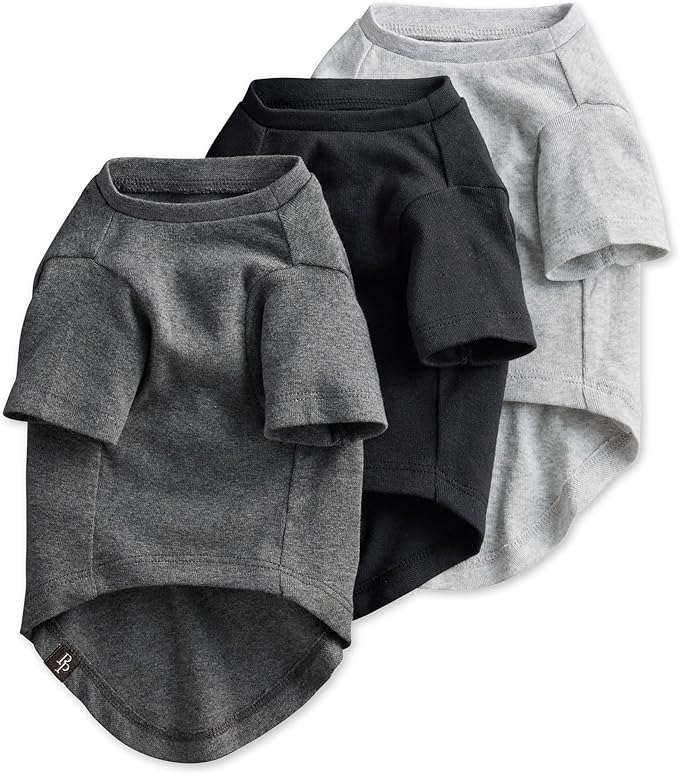 Toby II - The Perfect Tee, 3 Pack Short Sleeve Pet T-Shirt 100% Organic Cotton Tees Clothes for Small, Medium, Large Dogs, Gray Ombre, Large (40-60 lbs)