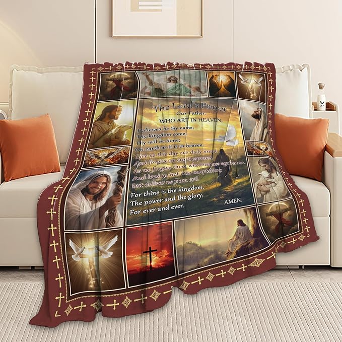 Christian Jesus Blanket Inspirational Bible Verse Religious Faith Healing Prayer Throw Scripture Spiritual Catholic Gifts for Men Women Boys Girls Kids Adults Plush Fuzzy Fleece Decor 60''X80''