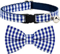 Blue Bufflo Plaid Cat Collar Bow Set, Wedding/Birthday Bowtie, Breakaway Collar for Kitten