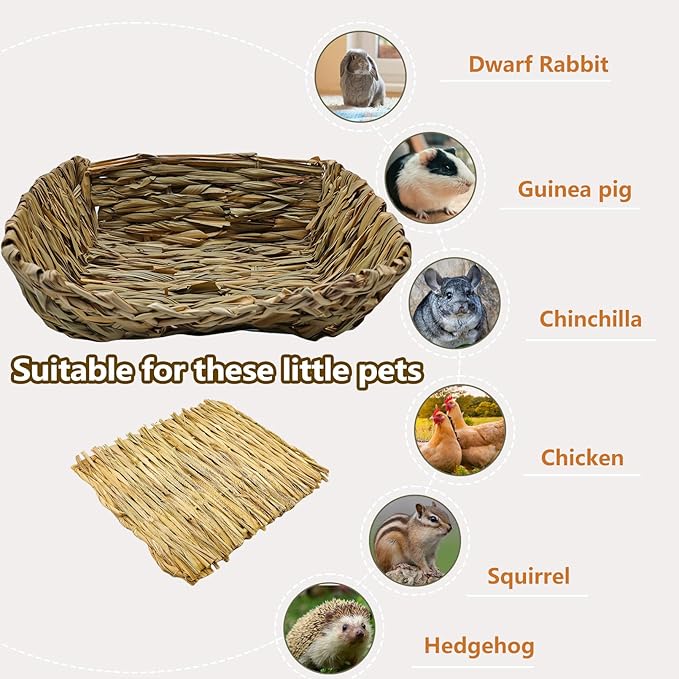 Hamiledyi Ex-Large Rabbit Grass Bed Natural Handmade Hay Mat Chew Balls for Drawf Rabbit Bunny Chinchilla Guinea Pig Ferret Hedgehog Rat